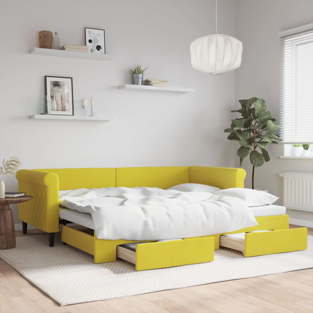 Divano Letto Estraibile con Cassetti Giallo 90x200cm in Velluto - homemem39