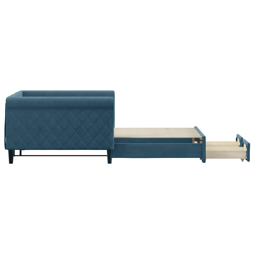 Divano Letto Estraibile con Cassetti Blu 100x200 cm in Velluto | homemem39