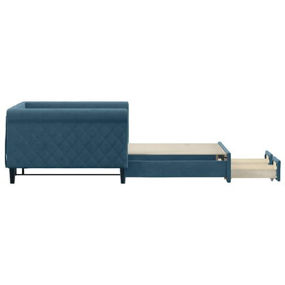 Divano Letto Estraibile con Cassetti Blu 100x200 cm in Velluto | homemem39