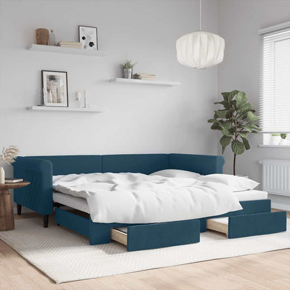 Divano Letto Estraibile con Cassetti Blu 100x200 cm in Velluto | homemem39