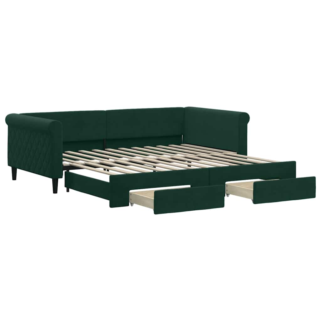 Divano Letto Estraibile Cassetti Verde Scuro 100x200cm Velluto | homemem39