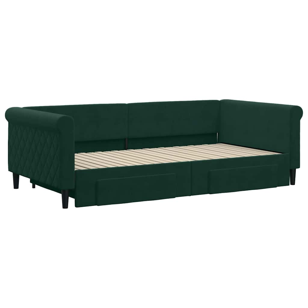 Divano Letto Estraibile Cassetti Verde Scuro 100x200cm Velluto | homemem39