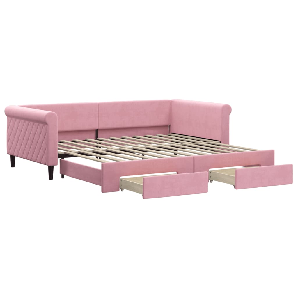 Divano Letto Estraibile con Cassetti Rosa 100x200 cm Velluto - homemem39