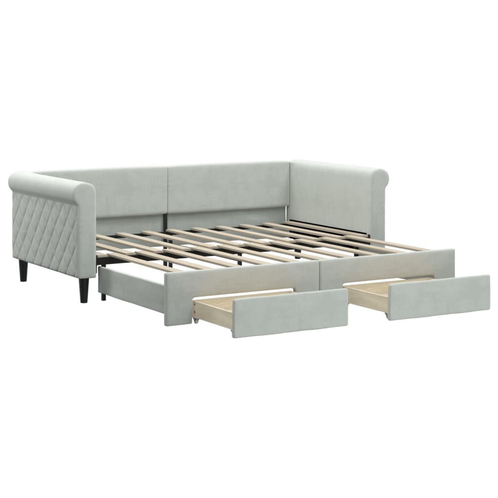 Divano Letto Estraibile Cassetti Grigio Chiaro 90x190cm Velluto - homemem39