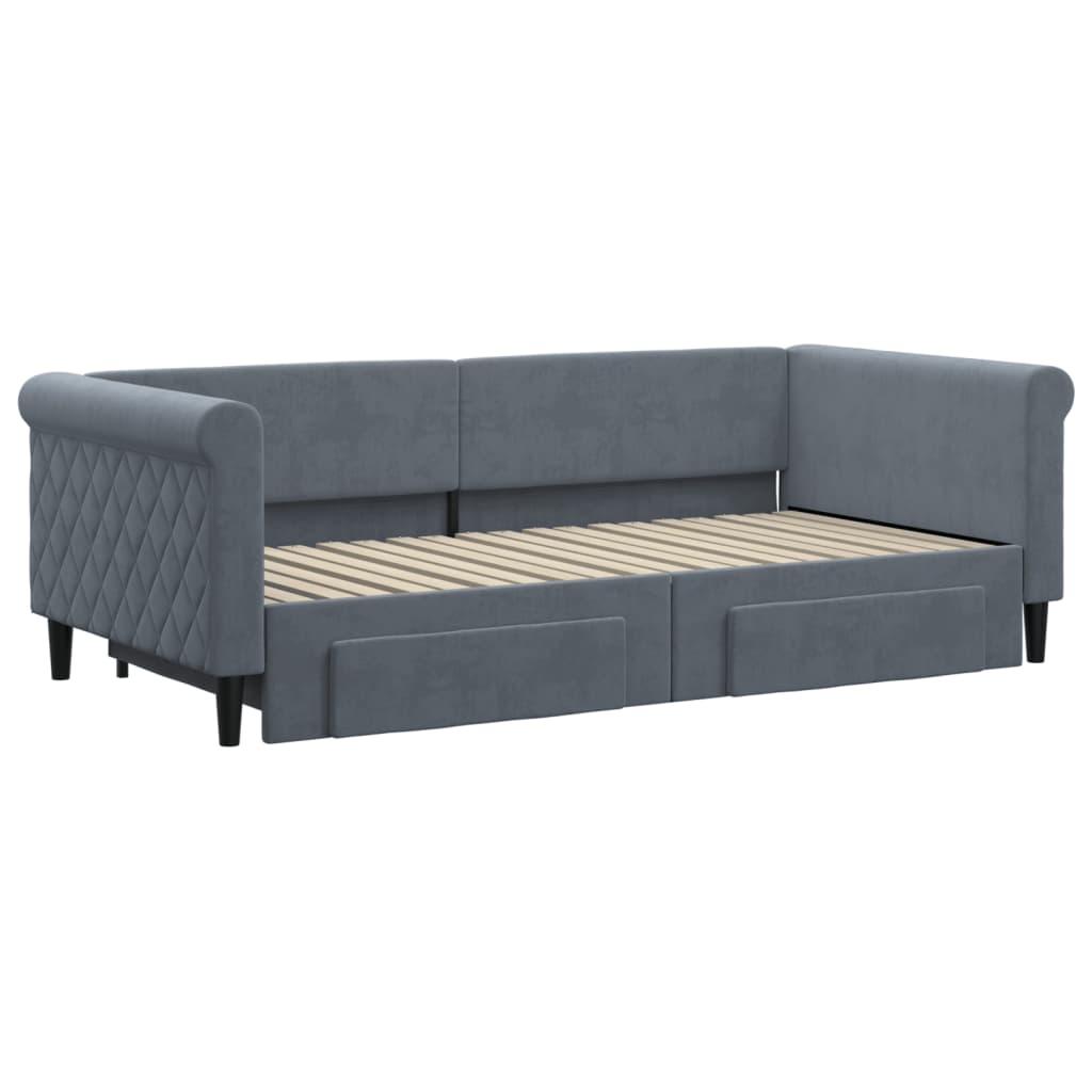 Divano Letto Estraibile Cassetti Grigio Scuro 90x190cm Velluto - homemem39