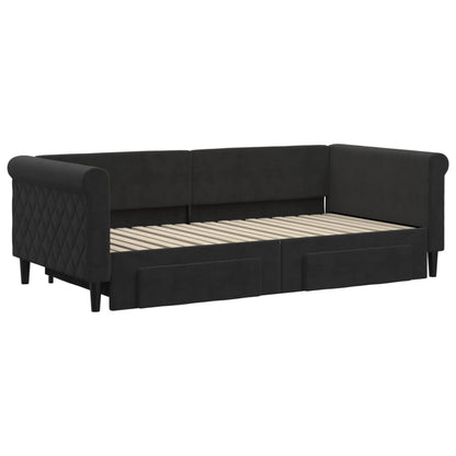 Divano Letto Estraibile con Cassetti Nero 90x190 cm in Velluto | homemem39