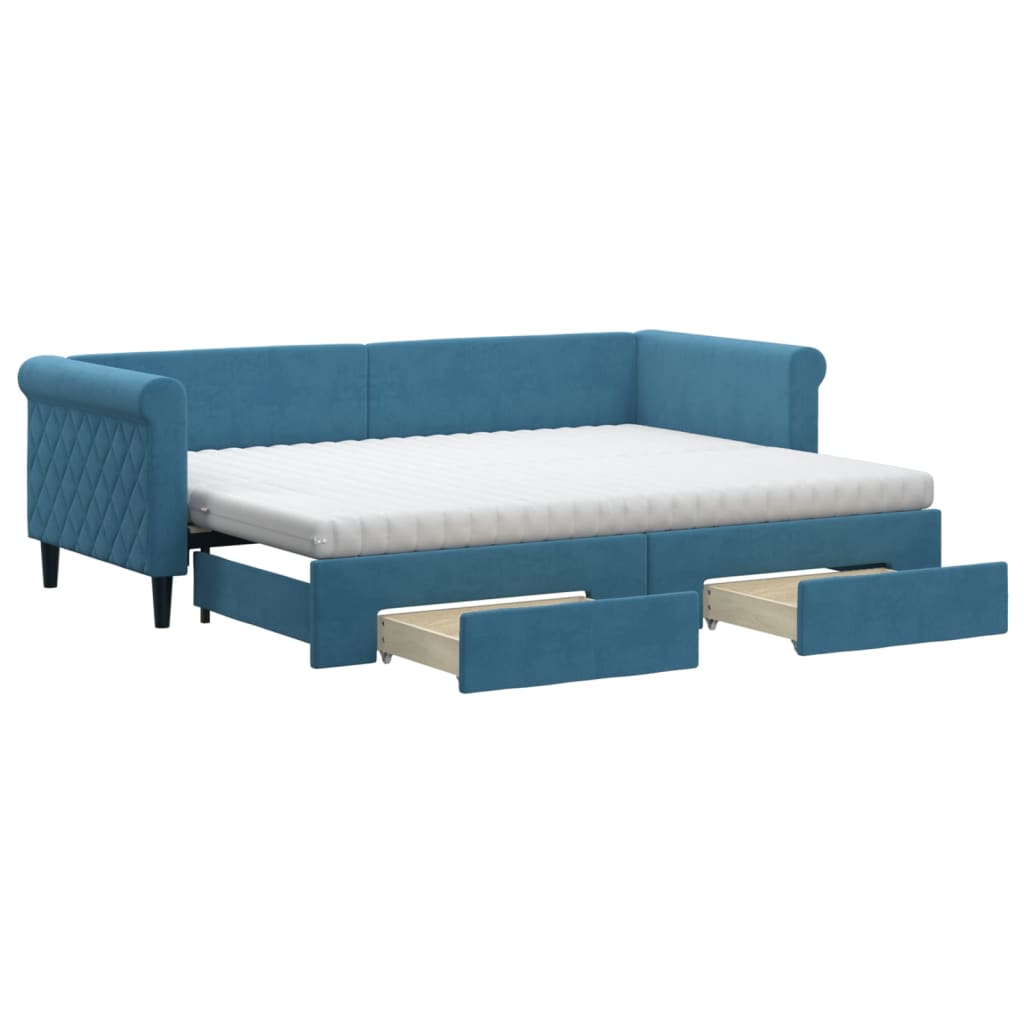 Divano Letto Estraibile con Cassetti Blu 80x200 cm in Velluto - homemem39