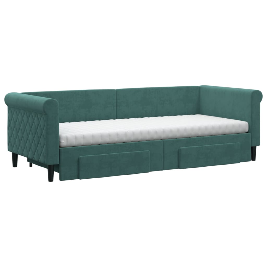 Divano Letto Estraibile Cassetti Verde Scuro 80x200cm Velluto - homemem39