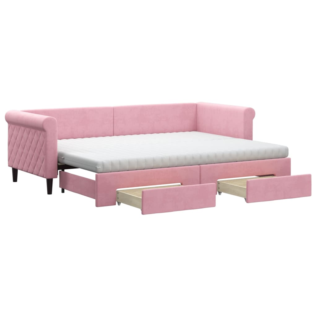 Divano Letto Estraibile con Cassetti Rosa 80x200 cm Velluto | homemem39