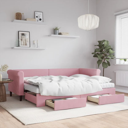 Divano Letto Estraibile con Cassetti Rosa 80x200 cm Velluto | homemem39