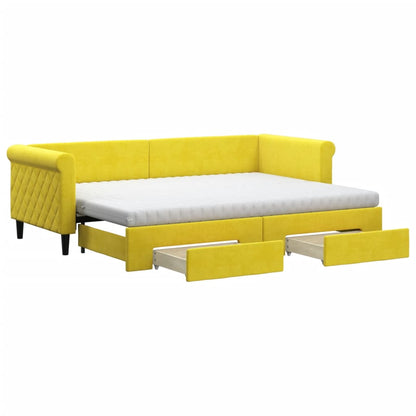 Divano Letto Estraibile con Cassetti Giallo 80x200cm in Velluto - homemem39
