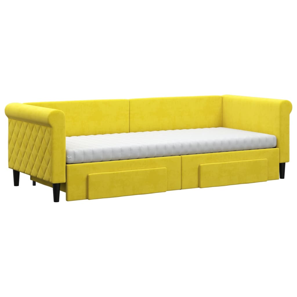 Divano Letto Estraibile con Cassetti Giallo 80x200cm in Velluto - homemem39