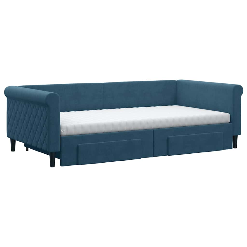 Divano Letto Estraibile con Cassetti Blu 100x200 cm in Velluto | homemem39