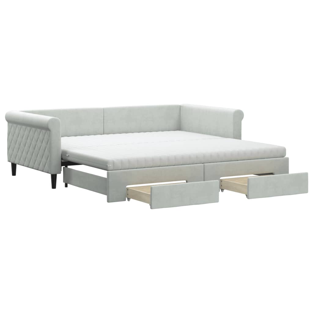 Divano Letto Estraibile Cassetti Grigio Chiaro 100x200 Velluto - homemem39