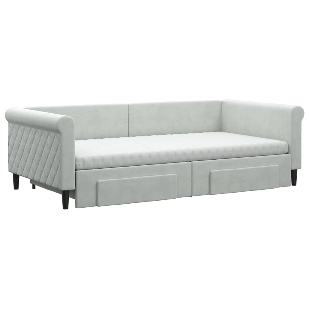 Divano Letto Estraibile Cassetti Grigio Chiaro 100x200 Velluto - homemem39