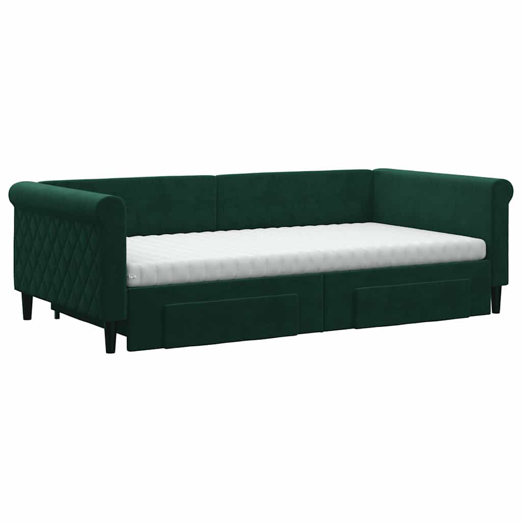 Divano Letto Estraibile Cassetti Verde Scuro 100x200cm Velluto | homemem39
