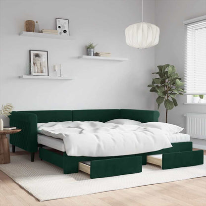 Divano Letto Estraibile Cassetti Verde Scuro 100x200cm Velluto | homemem39