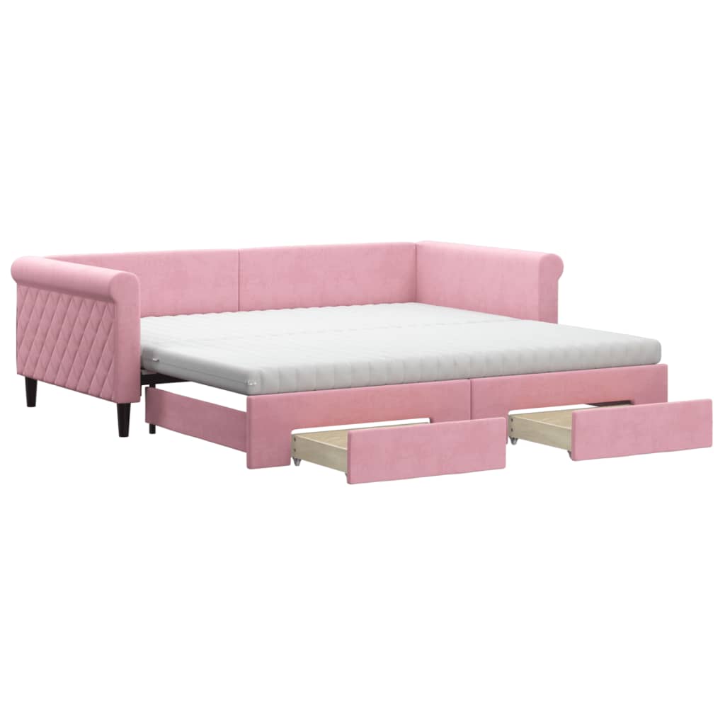 Divano Letto Estraibile con Cassetti Rosa 100x200 cm Velluto - homemem39