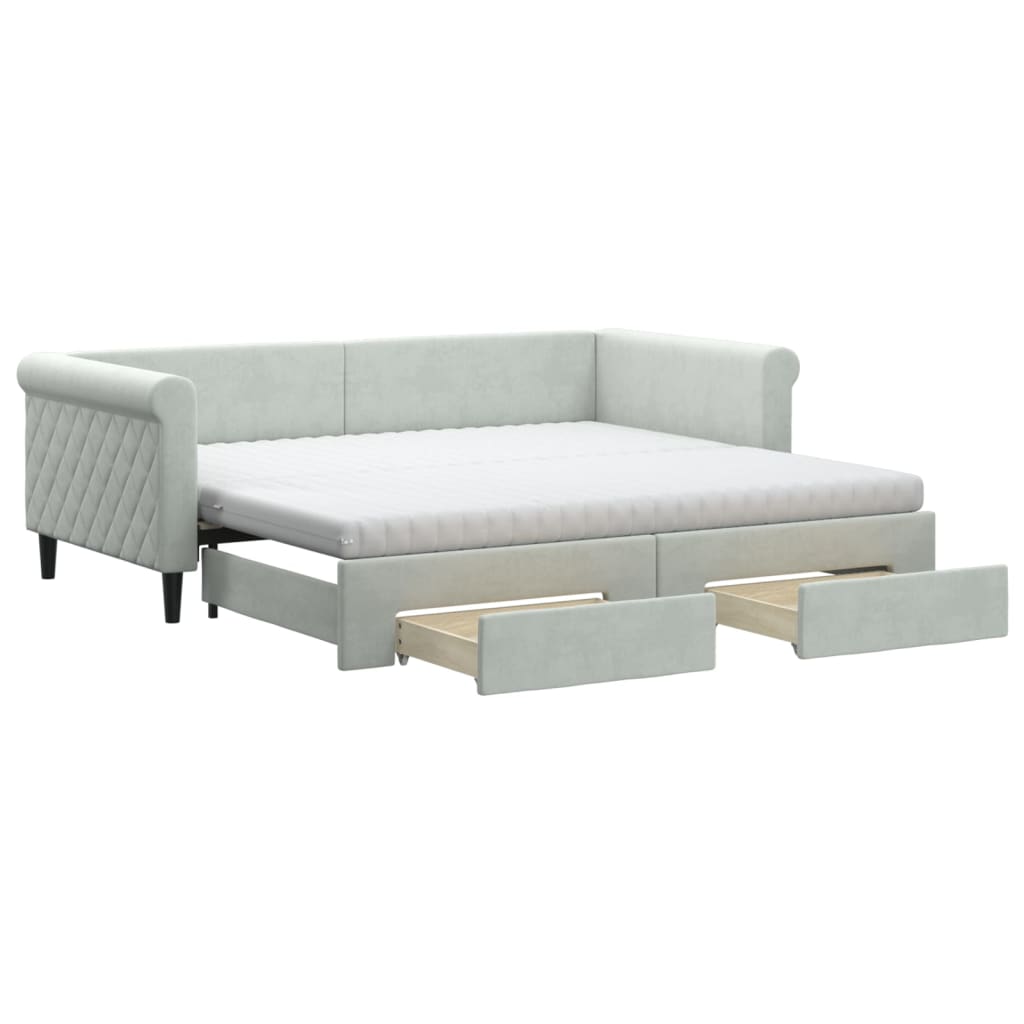 Divano Letto Estraibile Cassetti Grigio Chiaro 90x190cm Velluto - homemem39
