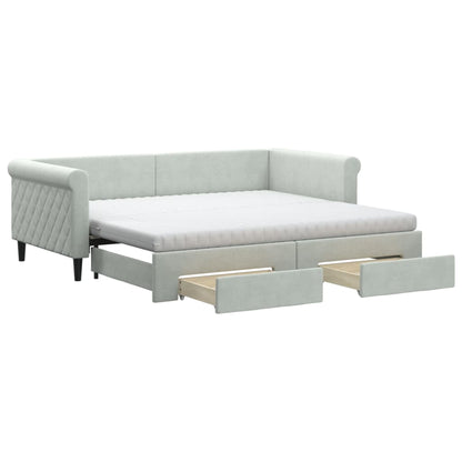 Divano Letto Estraibile Cassetti Grigio Chiaro 90x190cm Velluto - homemem39