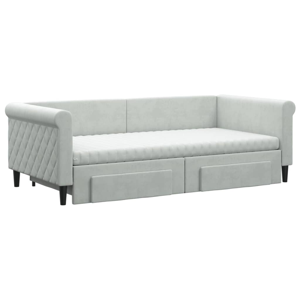 Divano Letto Estraibile Cassetti Grigio Chiaro 90x190cm Velluto - homemem39