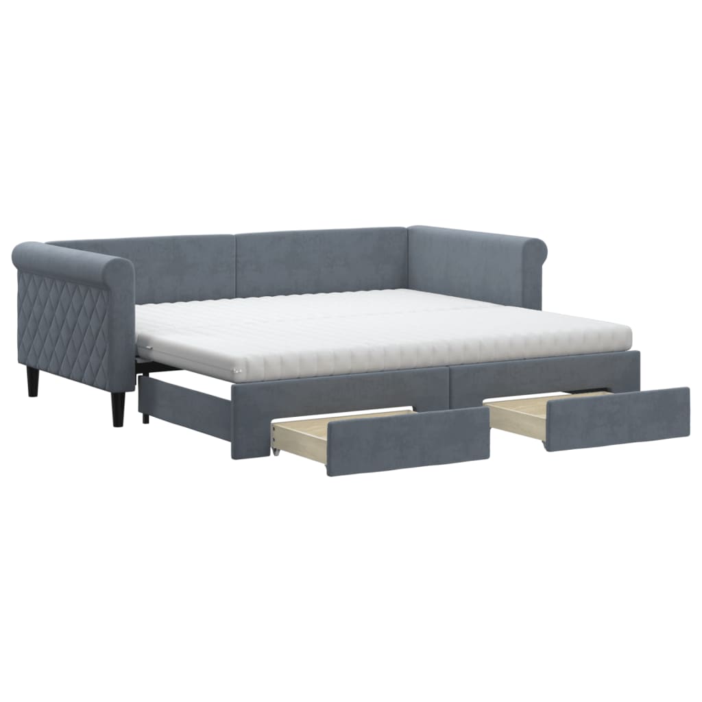 Divano Letto Estraibile Cassetti Grigio Scuro 90x190cm Velluto - homemem39