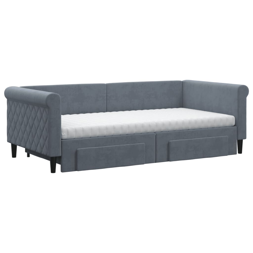 Divano Letto Estraibile Cassetti Grigio Scuro 90x190cm Velluto - homemem39