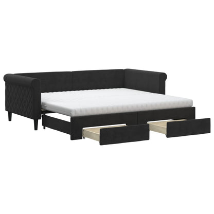 Divano Letto Estraibile con Cassetti Nero 90x190 cm in Velluto | homemem39