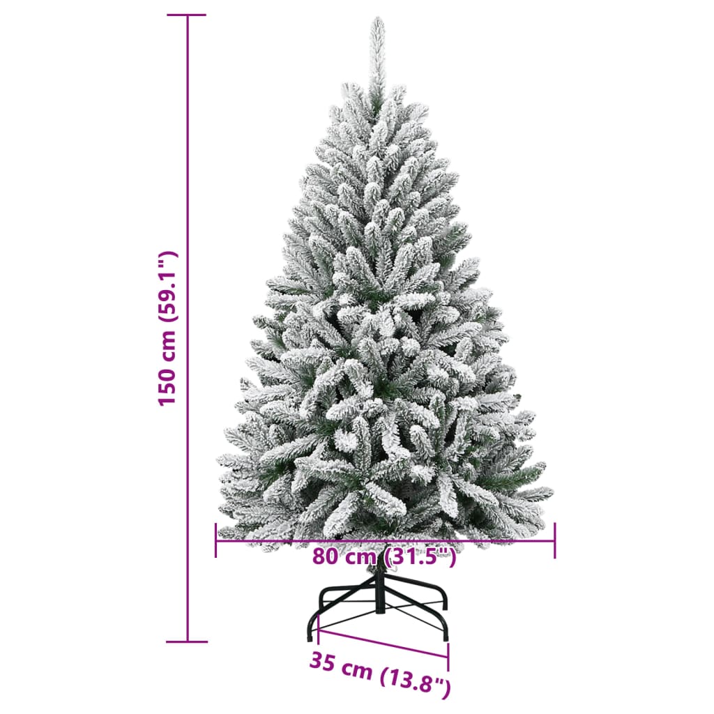 Albero Natale Artificiale Incernierato con Neve Fioccata 150 cm