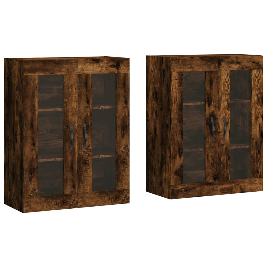 Armadietti a Parete 2 pz Rovere Fumo in Legno Multistrato