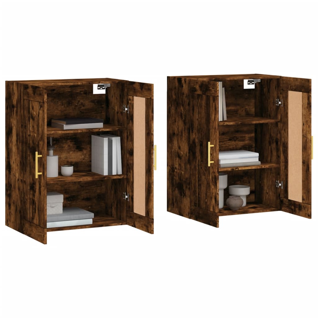 Armadietti a Parete 2 pz Rovere Fumo in Legno Multistrato