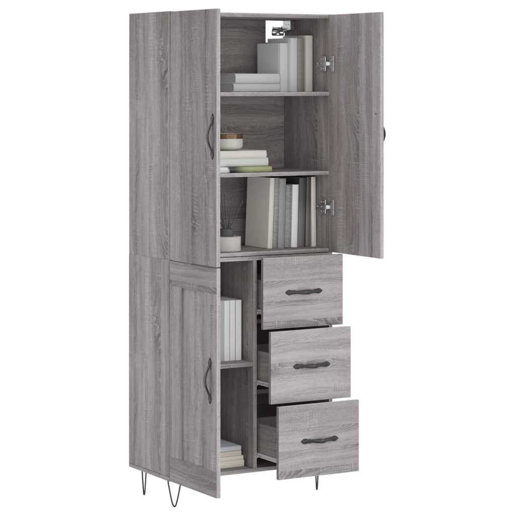 Credenza Grigio Sonoma 69,5x34x180 cm in Legno Multistrato
