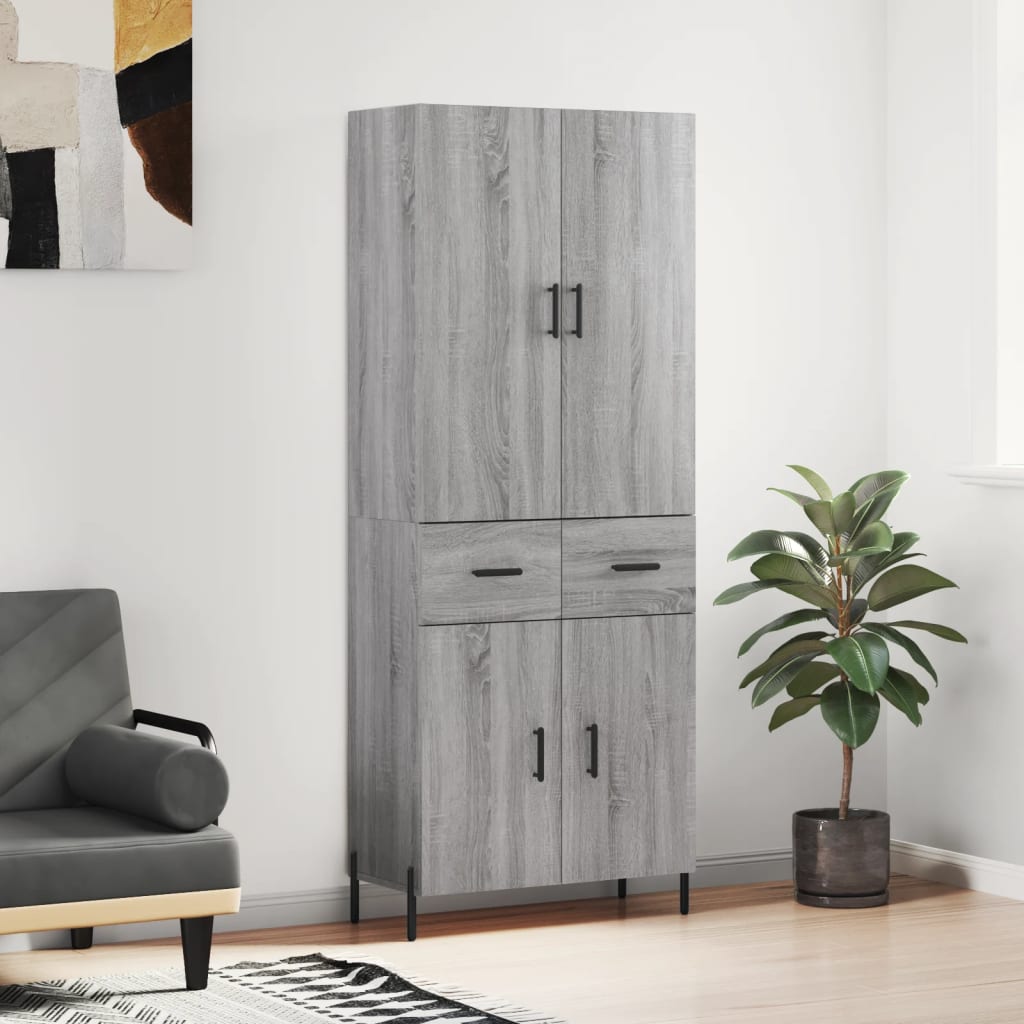 Credenza Grigio Sonoma 69,5x34x180 cm in Legno Multistrato