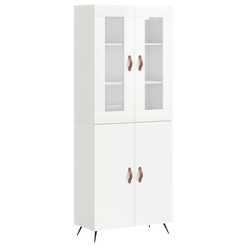 Credenza Bianco Lucido 69,5x34x180 cm in Legno Multistrato