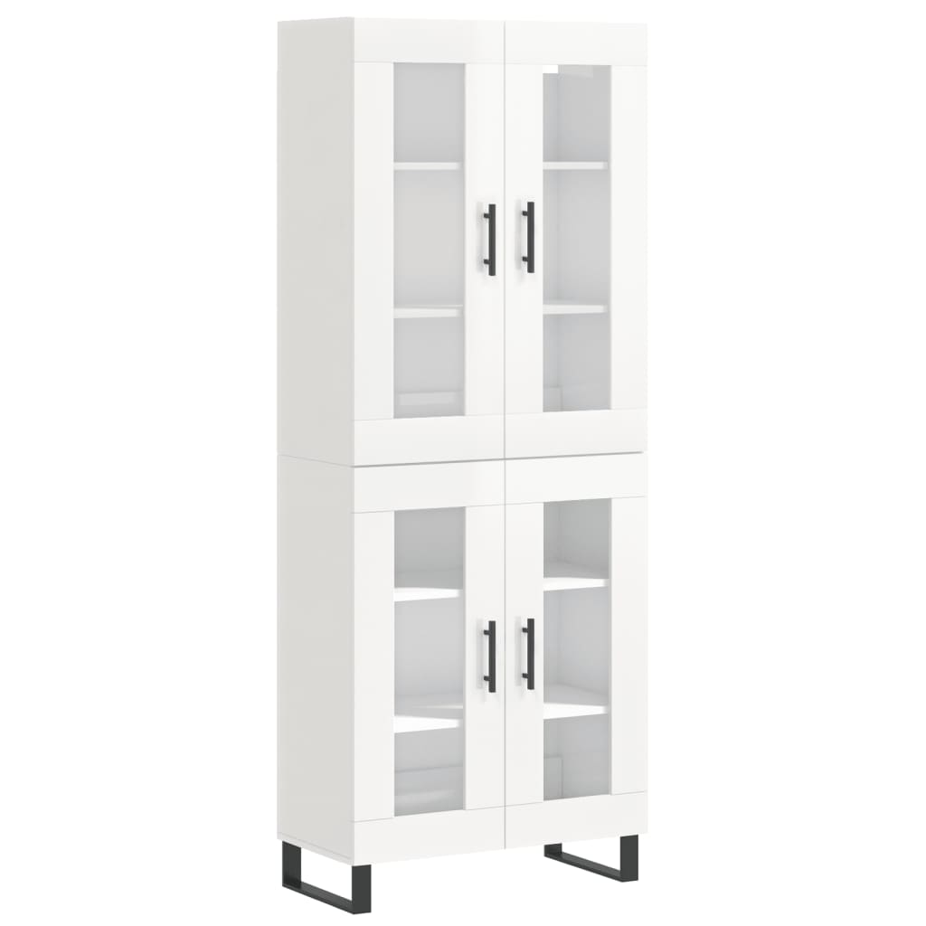 Credenza Bianco Lucido 69,5x34x180 cm in Legno Multistrato