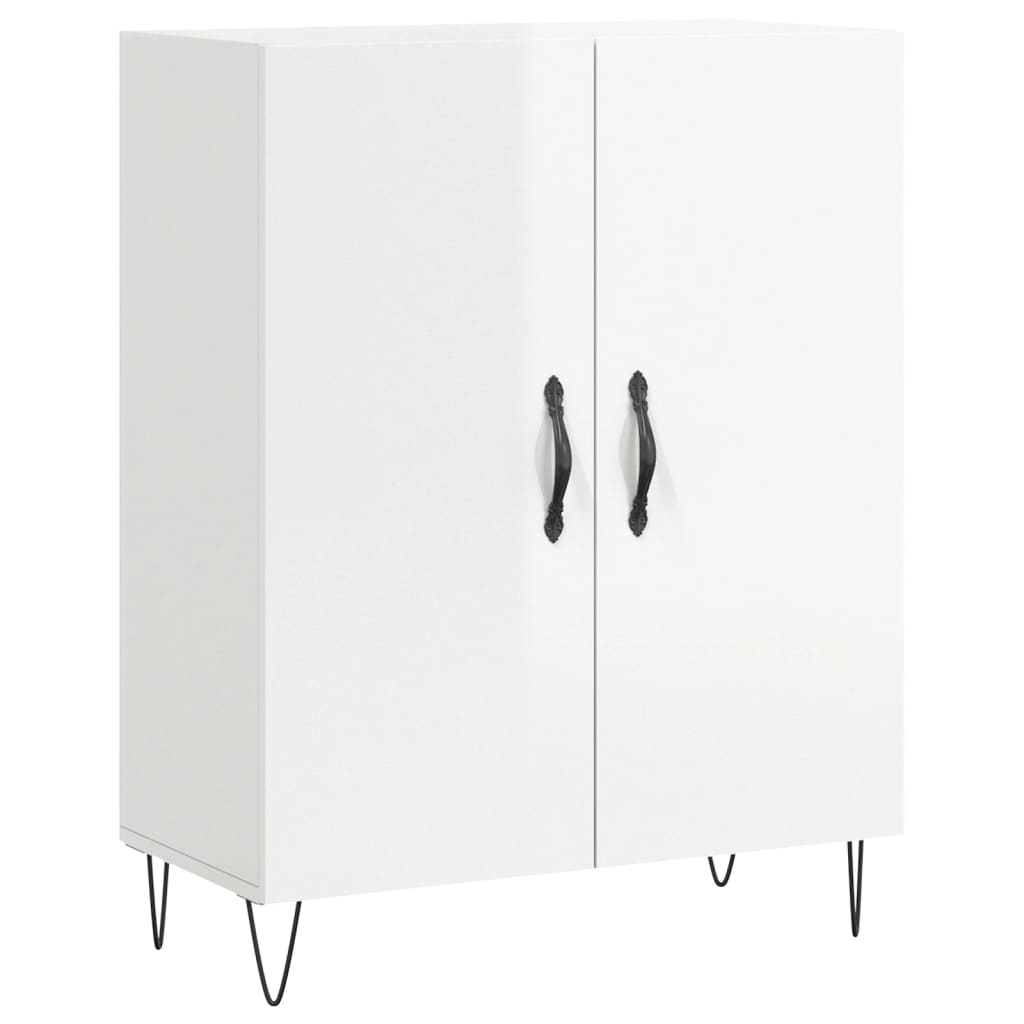 Credenza Bianco Lucido 69,5x34x180 cm in Legno Multistrato