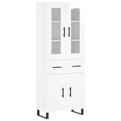 Credenza Bianco Lucido 69,5x34x180 cm in Legno Multistrato