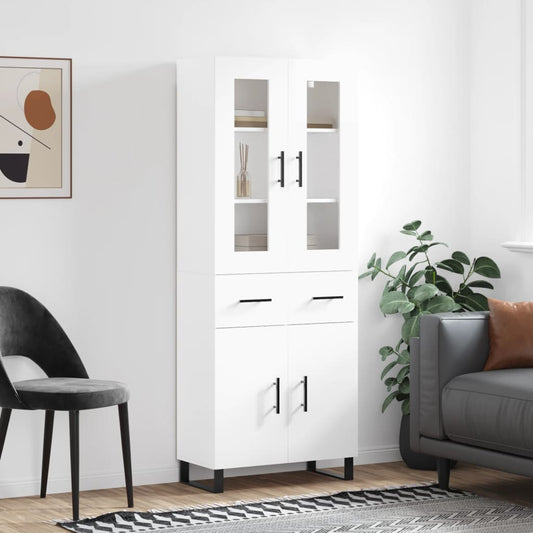 Credenza Bianco Lucido 69,5x34x180 cm in Legno Multistrato