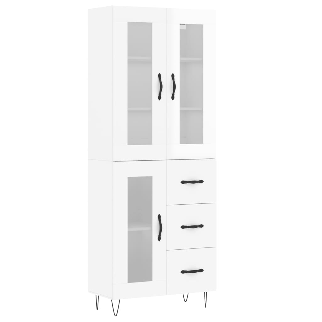 Credenza Bianco Lucido 69,5x34x180 cm in Legno Multistrato - homemem39