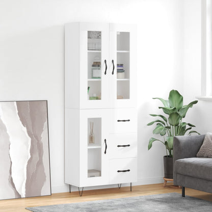 Credenza Bianco Lucido 69,5x34x180 cm in Legno Multistrato - homemem39