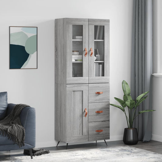 Credenza Grigio Sonoma 69,5x34x180 cm in Legno Multistrato