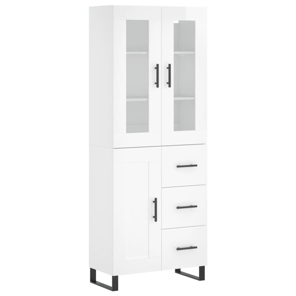 Credenza Bianco Lucido 69,5x34x180 cm in Legno Multistrato - homemem39