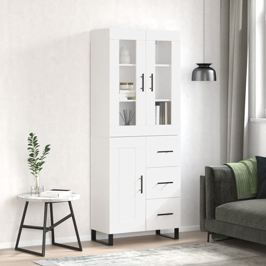 Credenza Bianco Lucido 69,5x34x180 cm in Legno Multistrato