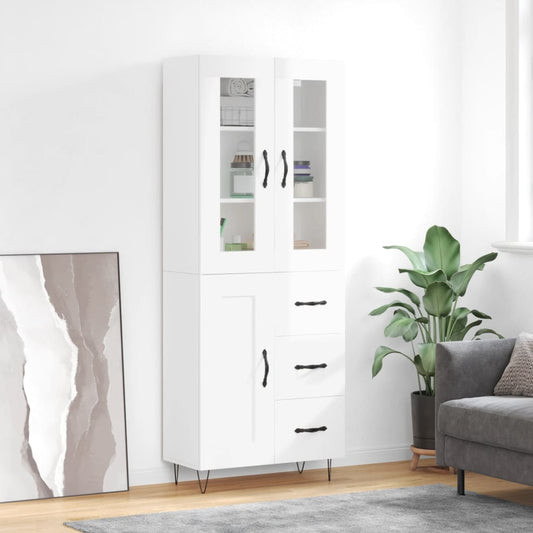 Credenza Bianco Lucido 69,5x34x180 cm in Legno Multistrato