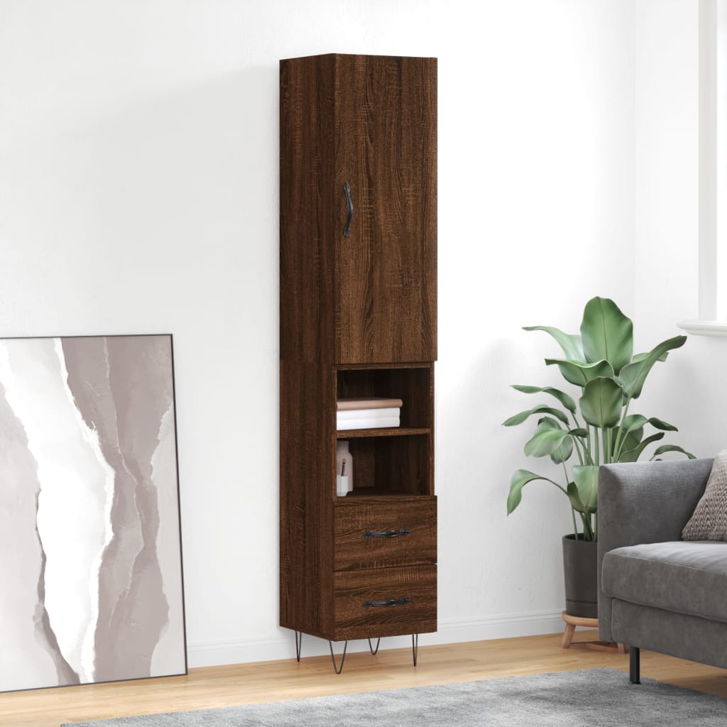 Credenza Rovere Marrone 34,5x34x180 cm in Legno Multistrato