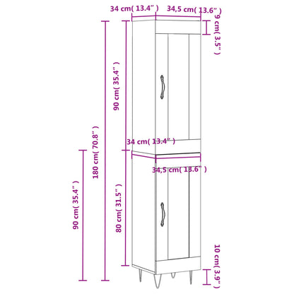 Credenza Grigio Sonoma 34,5x34x180 cm in Legno Multistrato