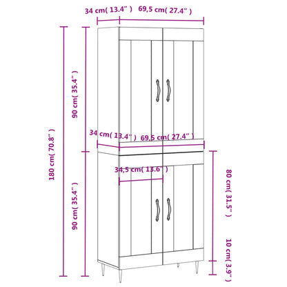 Credenza Rovere Fumo  69,5x34x180 cm in Legno Multistrato - homemem39