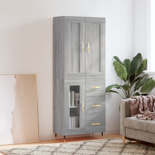 Credenza Grigio Sonoma 69,5x34x180 cm in Legno Multistrato