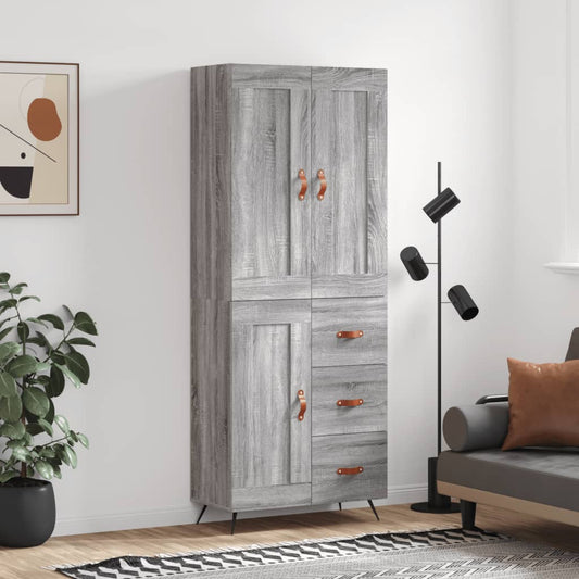 Credenza Grigio Sonoma 69,5x34x180 cm in Legno Multistrato