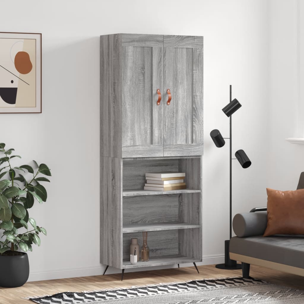 Credenza Grigio Sonoma 69,5x34x180 cm in Legno Multistrato